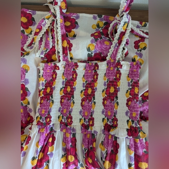 Beyond by Vera Maxi Pink Floral Dress Mia Villa Rose Small 100% Cotton - Picture 6 of 10